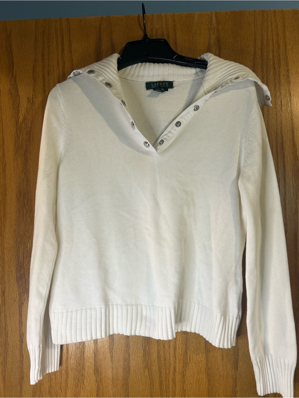 Ralph Lauren White Cotton Convertible snap turtleneck sweater Women’s Large - Picture 8 of 14